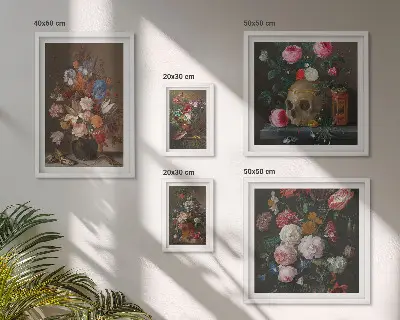 Bilderset fürs Sofa mit klassischen Blumenkompositionen