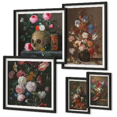 Bilderset fürs Sofa mit klassischen Blumenkompositionen