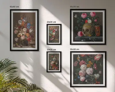 Bilderset fürs Sofa mit klassischen Blumenkompositionen