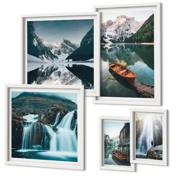 Bildergalerien-Set für die Wand mit Bergsee-Wasserfall-Motiven