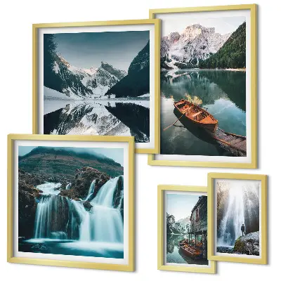 Bildergalerien-Set für die Wand mit Bergsee-Wasserfall-Motiven