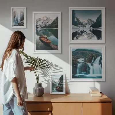 Bildergalerien-Set für die Wand mit Bergsee-Wasserfall-Motiven
