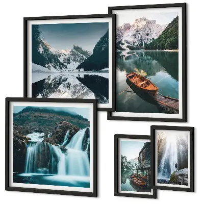 Bildergalerien-Set für die Wand mit Bergsee-Wasserfall-Motiven