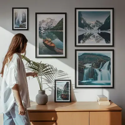 Bildergalerien-Set für die Wand mit Bergsee-Wasserfall-Motiven