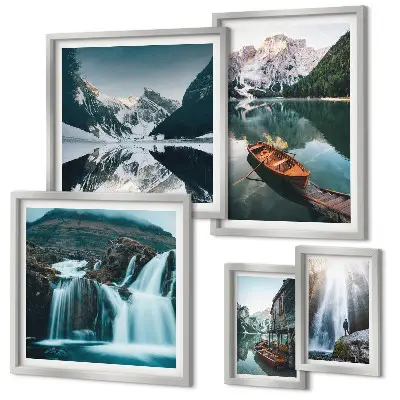 Bildergalerien-Set für die Wand mit Bergsee-Wasserfall-Motiven