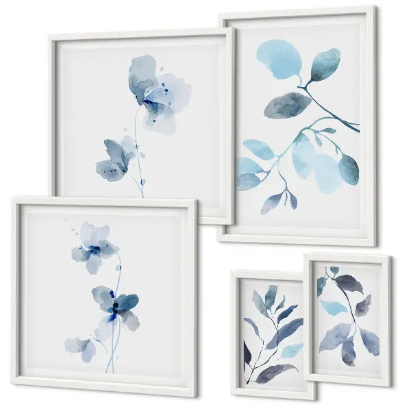 Bildergalerien-Set für die Wand mit blauen Pflanzenakzenten