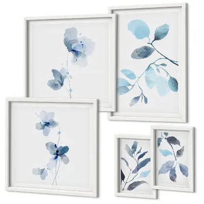 Bildergalerien-Set für die Wand mit blauen Pflanzenakzenten