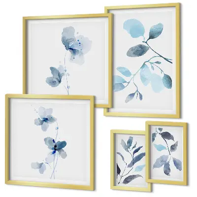 Bildergalerien-Set für die Wand mit blauen Pflanzenakzenten