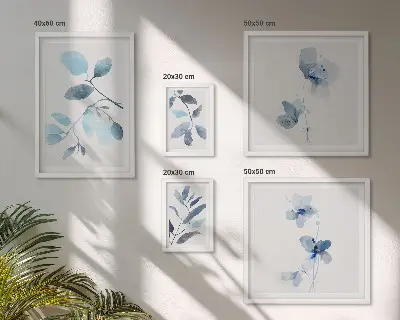 Bildergalerien-Set für die Wand mit blauen Pflanzenakzenten