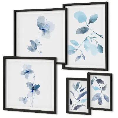Bildergalerien-Set für die Wand mit blauen Pflanzenakzenten
