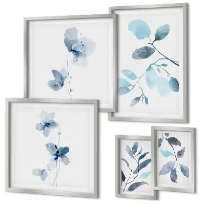 Bildergalerien-Set für die Wand mit blauen Pflanzenakzenten