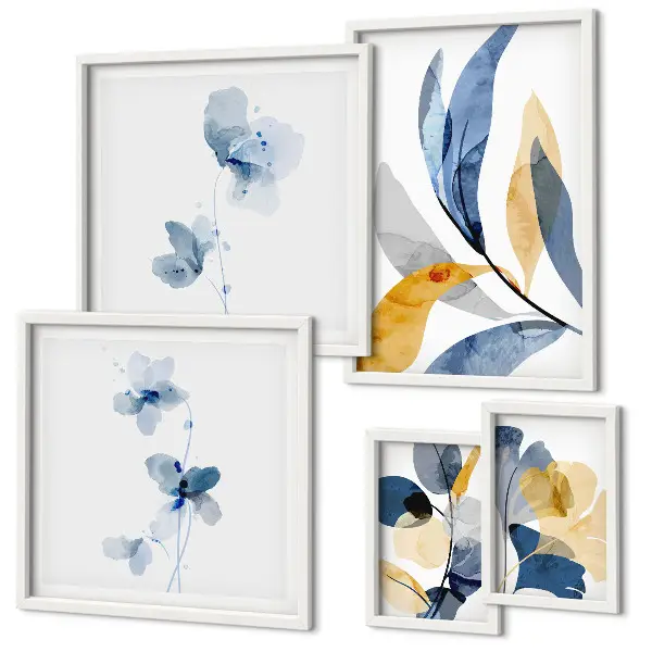 Wandbilder-Set mit Pflanzenmotiven in Pastellfarben