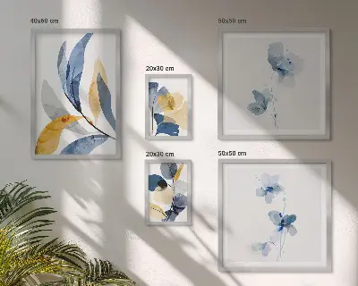 Wandbilder-Set mit Pflanzenmotiven in Pastellfarben