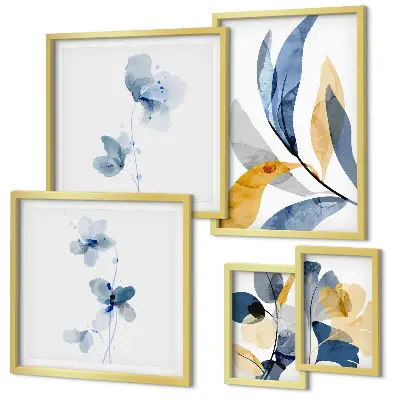 Wandbilder-Set mit Pflanzenmotiven in Pastellfarben