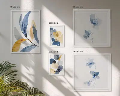 Wandbilder-Set mit Pflanzenmotiven in Pastellfarben