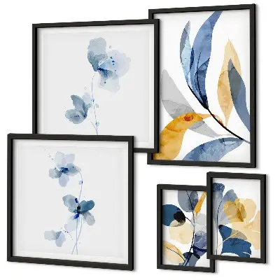 Wandbilder-Set mit Pflanzenmotiven in Pastellfarben
