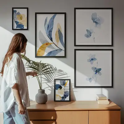 Wandbilder-Set mit Pflanzenmotiven in Pastellfarben
