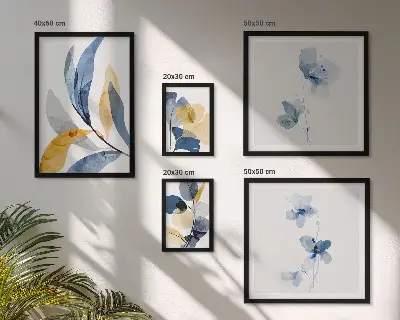 Wandbilder-Set mit Pflanzenmotiven in Pastellfarben
