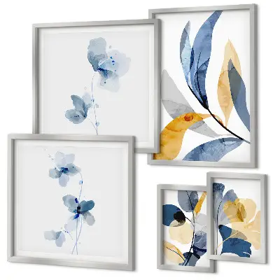 Wandbilder-Set mit Pflanzenmotiven in Pastellfarben
