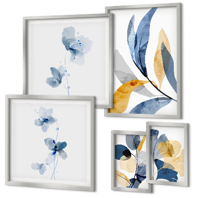 Modernes wandbilder-set Pflanzenmotive in pastellfarbenen Interieurs