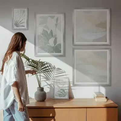 Bilderset fürs Sofa mit grauen und weißen Pflanzenmotiven