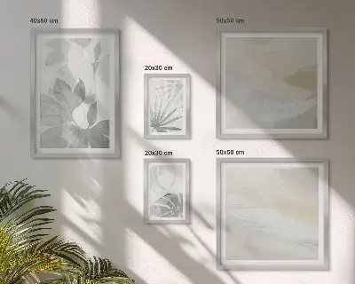 Bilderset fürs Sofa mit grauen und weißen Pflanzenmotiven