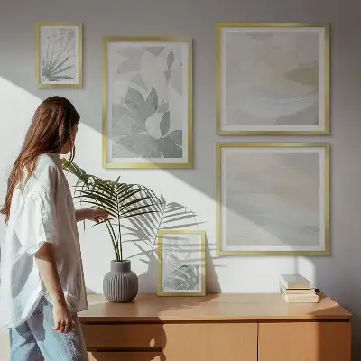 Bilderset fürs Sofa mit grauen und weißen Pflanzenmotiven