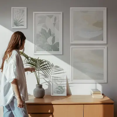 Bilderset fürs Sofa mit grauen und weißen Pflanzenmotiven