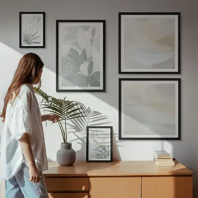 Bilderset fürs Sofa mit grauen und weißen Pflanzenmotiven