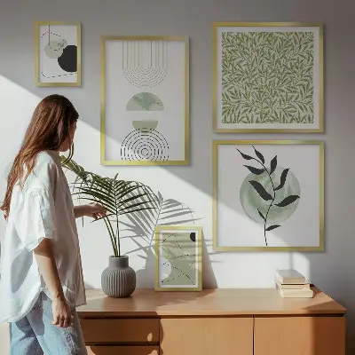 Modernes Wandbilder-Set mit abstrakten geometrischen Pflanzen