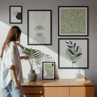 Modernes Wandbilder-Set mit abstrakten geometrischen Pflanzen