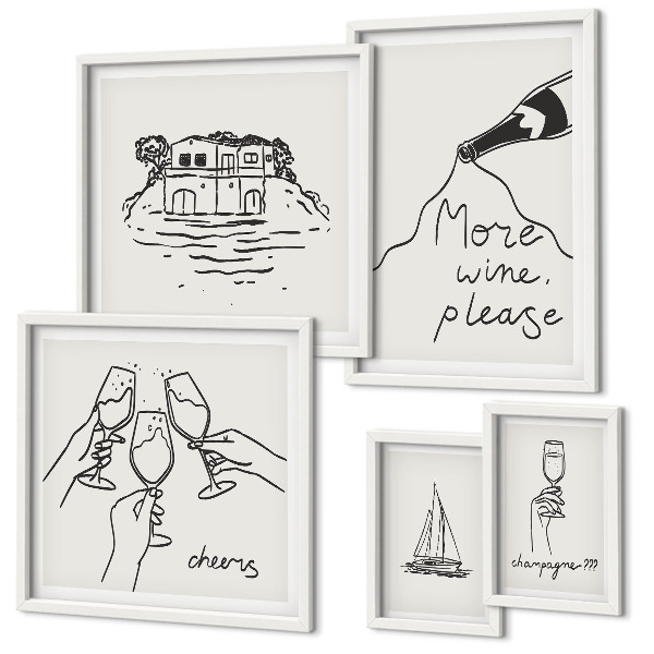 Bildergalerie-set für die wand Stilvolle Illustrationen zum Weintoast