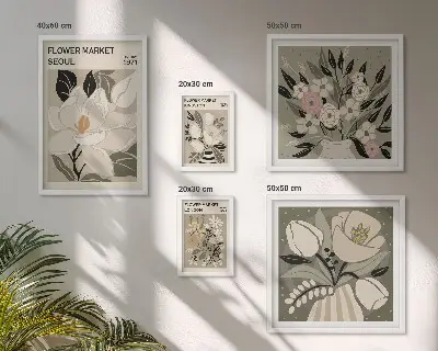 Bilderset fürs Sofa mit Blumenmustern aus London und Seoul