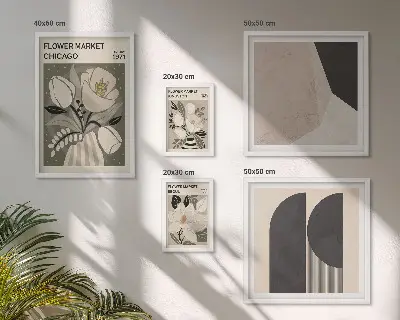 Bilderset fürs Sofa mit stilvollen Blumenarrangements