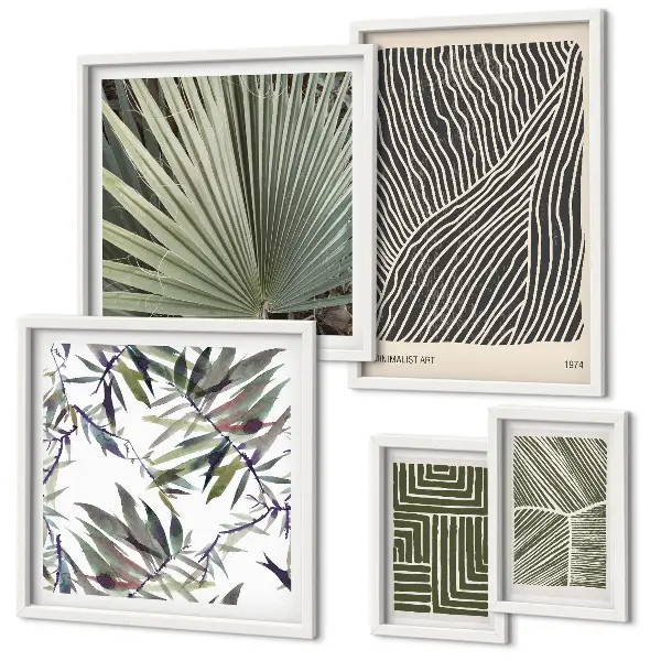 Modernes Wandbilder-Set mit minimalistischen Pflanzenmustern