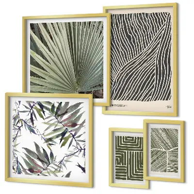 Modernes Wandbilder-Set mit minimalistischen Pflanzenmustern