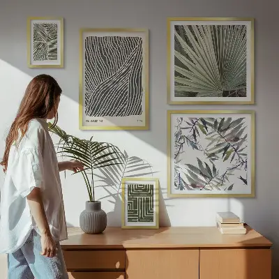 Modernes Wandbilder-Set mit minimalistischen Pflanzenmustern