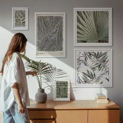 Modernes Wandbilder-Set mit minimalistischen Pflanzenmustern