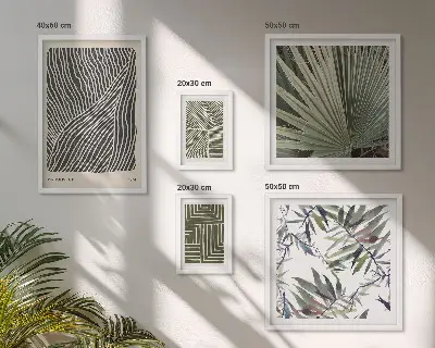 Modernes Wandbilder-Set mit minimalistischen Pflanzenmustern