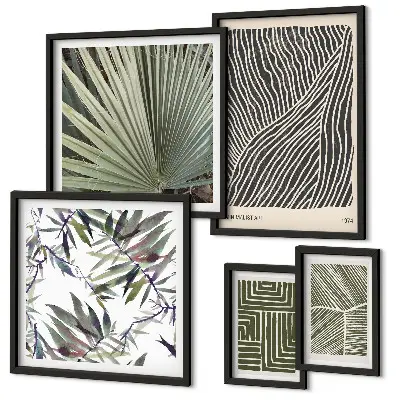 Modernes Wandbilder-Set mit minimalistischen Pflanzenmustern