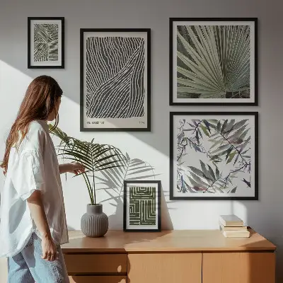 Modernes Wandbilder-Set mit minimalistischen Pflanzenmustern