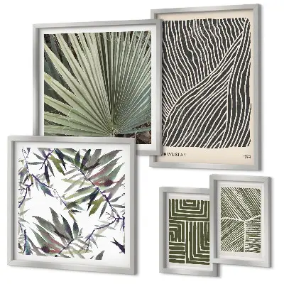 Modernes Wandbilder-Set mit minimalistischen Pflanzenmustern