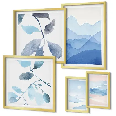 Modernes Wandbilder-Set naturblaue minimalistische Gestaltung