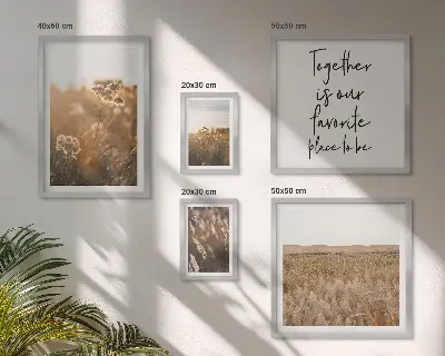 Modernes Wandbilder-Set mit Motiven aus Naturlandschaften Blumen und Sprüchen