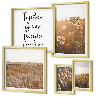 Modernes Wandbilder-Set mit Motiven aus Naturlandschaften Blumen und Sprüchen