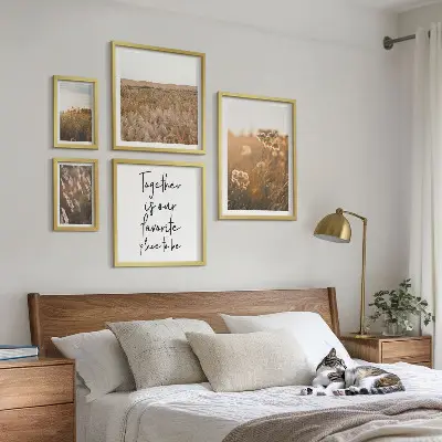 Modernes Wandbilder-Set mit Motiven aus Naturlandschaften Blumen und Sprüchen