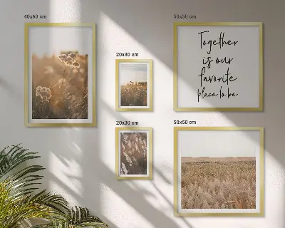 Modernes Wandbilder-Set mit Motiven aus Naturlandschaften Blumen und Sprüchen