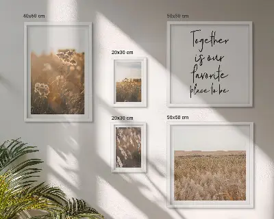 Modernes Wandbilder-Set mit Motiven aus Naturlandschaften Blumen und Sprüchen