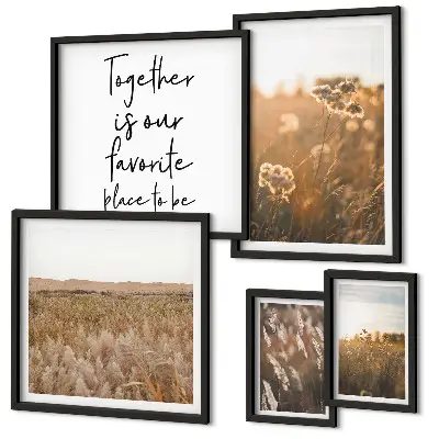 Modernes Wandbilder-Set mit Motiven aus Naturlandschaften Blumen und Sprüchen