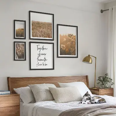 Modernes Wandbilder-Set mit Motiven aus Naturlandschaften Blumen und Sprüchen